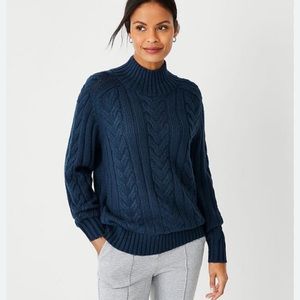 Ann Taylor turtleneck cable knit sweater midnight spruce small